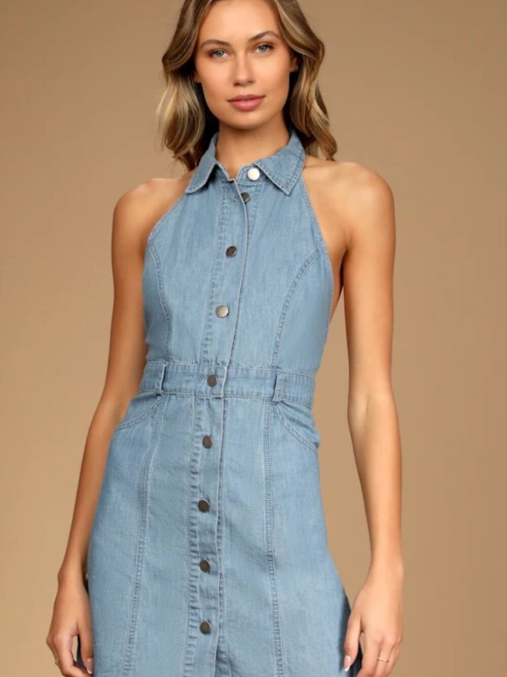 Free People Sami Denim Mini Halter Dress - Picture 1 of 2